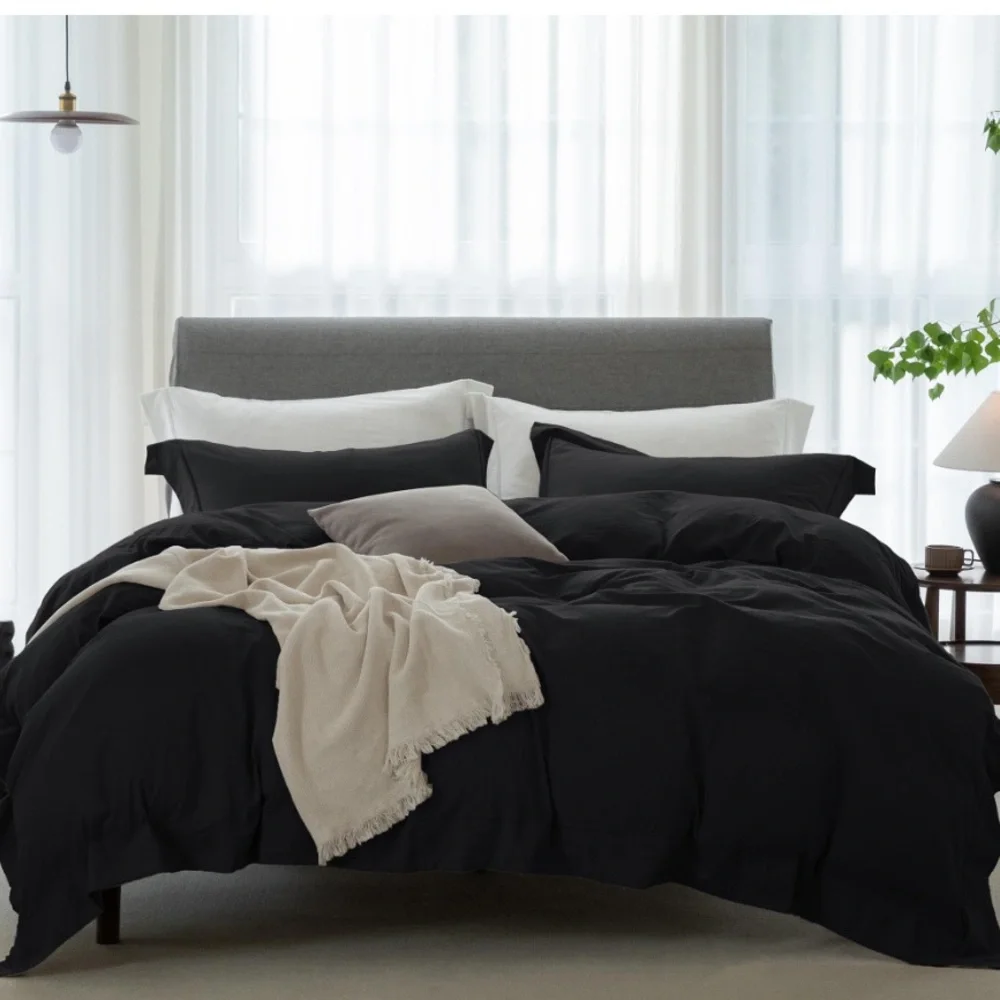 Elegant Black Duvet 3pc Duvet Set 100% Washed Cotton